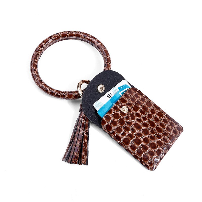 Coin Purse Bracelet Key Chain PU Leather Stone Pattern Card Bag Bracelet Pendant Female Key Case Key Wallets Pillow