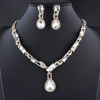 jiayijiaduo wedding necklaces for brides jewellery sets for women Crystal champagne red necklace earrings set Party dress dating: 4