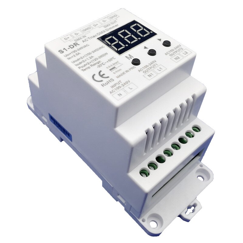 DMX512 AC Triac Dimmer S1-DR;Input 100-240VAC; Output: 2 x 1.2A 100-240VAC 2 Channel DMX512 Triac Dimmer Track Type