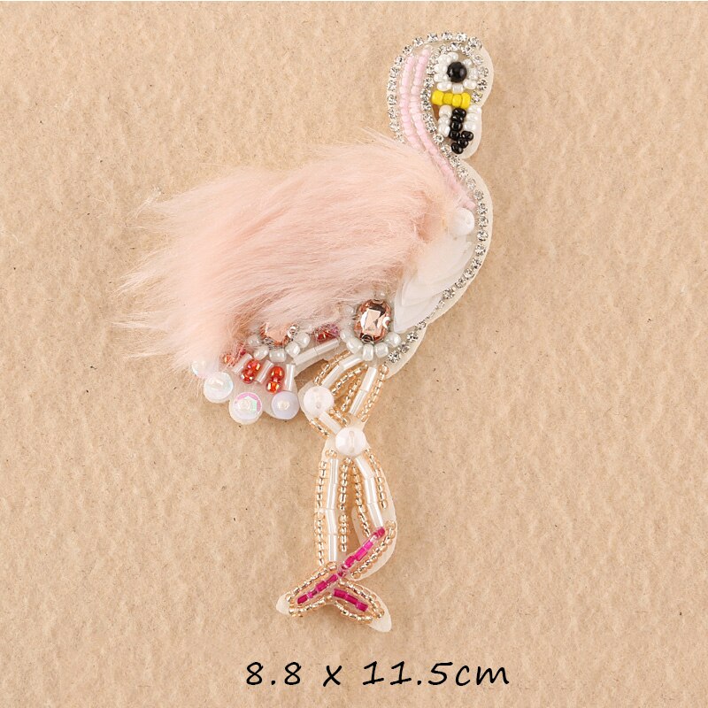 1 stks Lovertjes bont Flamingo Patch voor Kleding Naaien op Strass Kralen Applique voor Jassen Jeans Tassen Schoenen Kralen Applique: Pink