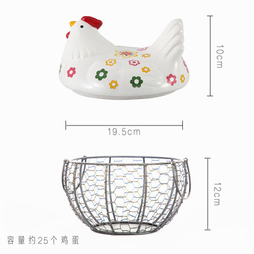 Keramik æg holder kyllingetråd æg kurv frugt kurv samling keramiske høne oraments dekoration køkken opbevaring 19 cmx 22cm: 9
