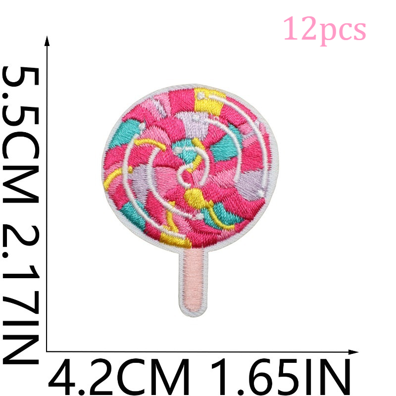 12pcs Colorful Lollipop Pattern Embroidered Patches, Suitable for Clothes and Bags, Ironing Mount Style, Woven Fabric, Patch: Default Title