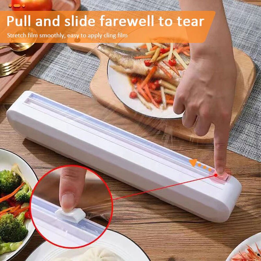 Cling Film Rotatable Food Wrapping Paper Dispenser With Sliding Knife Food Cling Film Cutter Kitchen Plastic Foil Film Cutter