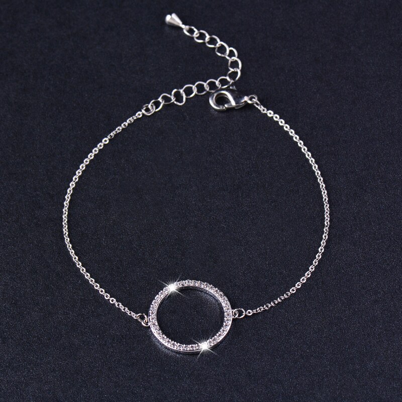 SINLEERY-pulsera de cadena de eslabones para mujer, brazalete redondo circular de cristal, pavé diminuto, Color rosa, oro y plata, SL082 SSB
