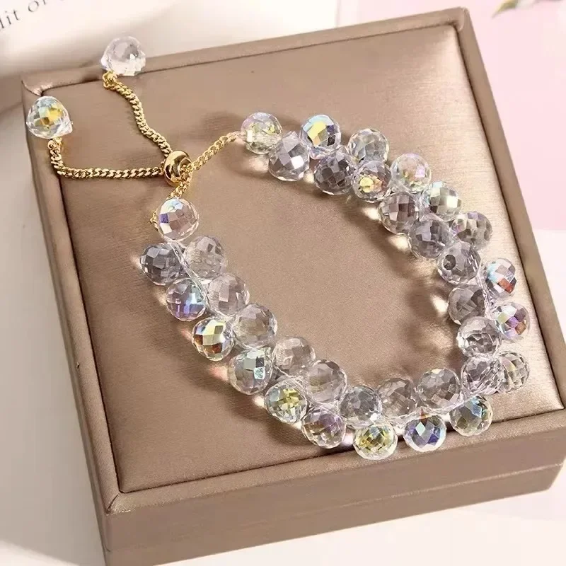 Nueva pulsera de cristal transparente para niños, cuentas de piedra brillantes a la , brazaletes de hilo elástico, joyería Manchette Bijoux