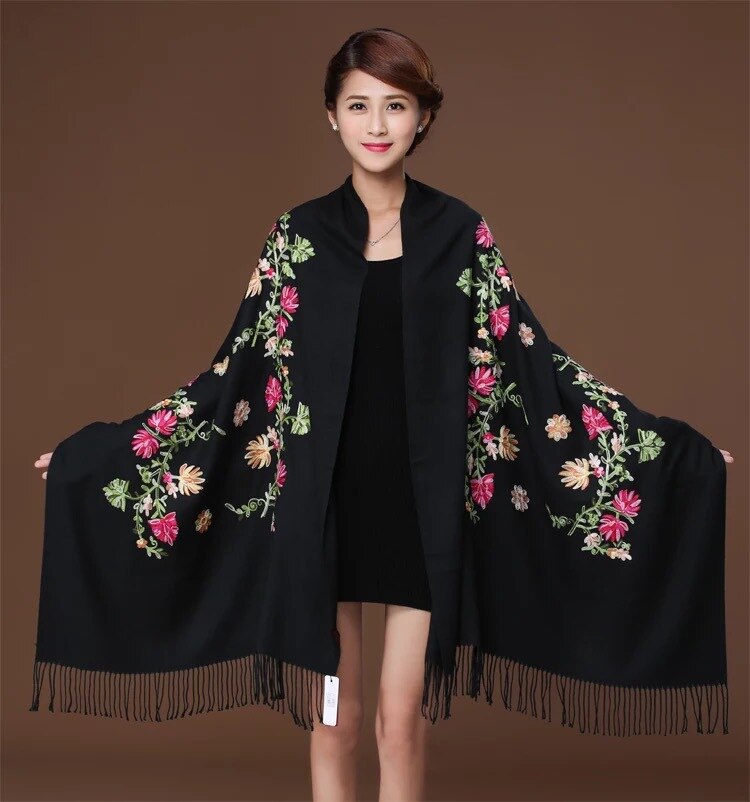 Borduren Bloemen Sjaal Vrouwen Kasjmier Katoen Viscose Sjaals Soild Plain Borduur Sjaals Moslim Kwasten Hijaabs GP02