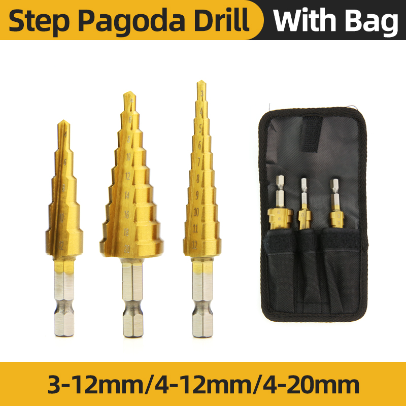HSS Titanium Step Drill Bit High Speed Stepped Drill Set Saw Drill Tools Conical Stage Drill For Metal Wood 4-12 4-20 4-32mm: WHITE