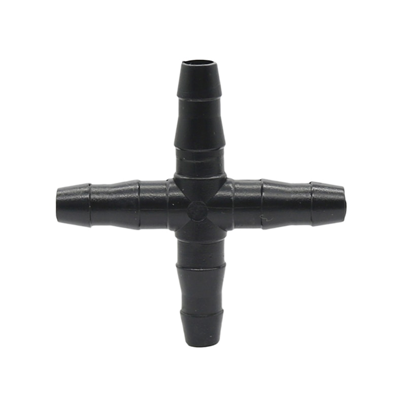 1/4 Inch 4-Way Connector Black Cross Connect 4 / 7mm Hose Suitable for Garden Irrigation Water Quick Coupling 50 Pcs