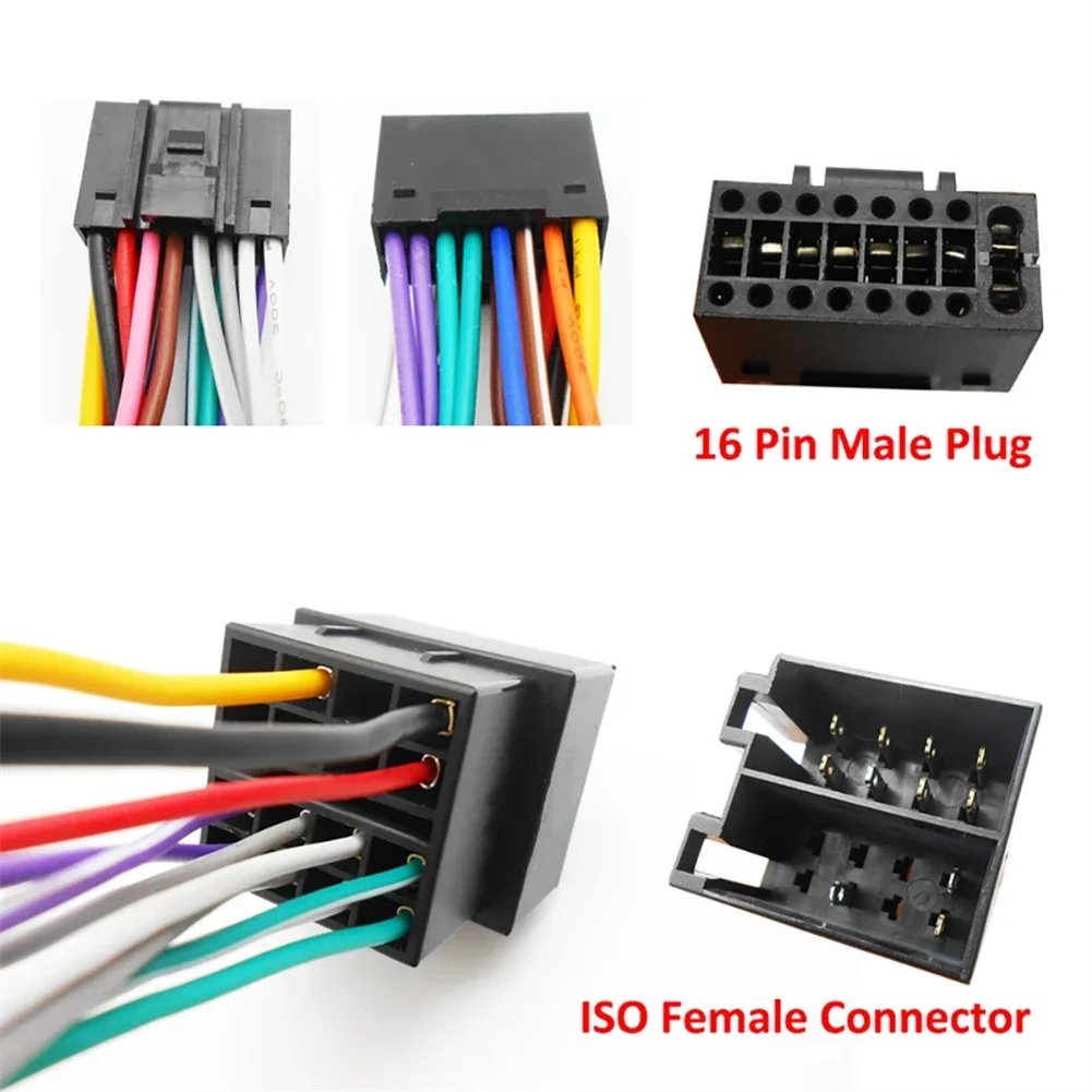 16 Pin To ISO Connector Harness Adapter Plug Play Extension Wiring Cable For Aftermarket Car Audio Radio Head Unit