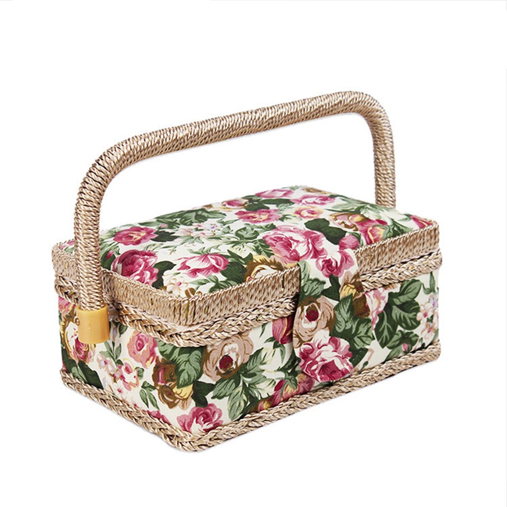 Retro Sewing Storage Box Craft Sewing Tool layer Needle Thread Basket Floral Thimble Thread Needle Organizer Sewing Accessories: 2