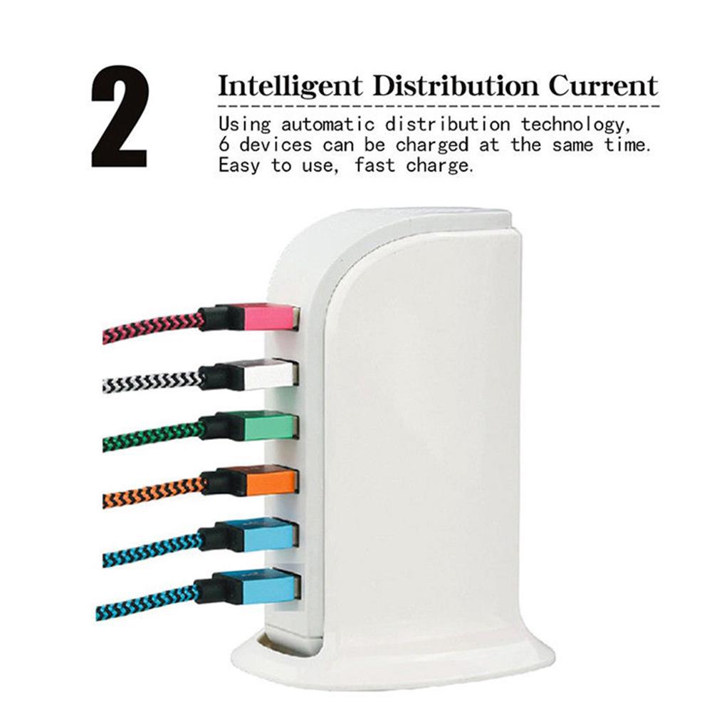 Cargador USB Multi de 6 puertos de 30 W, estación de carga rápida 6A, Conector de viaje de escritorio para teléfono móvil, enchufe de extensión, Platooninsert