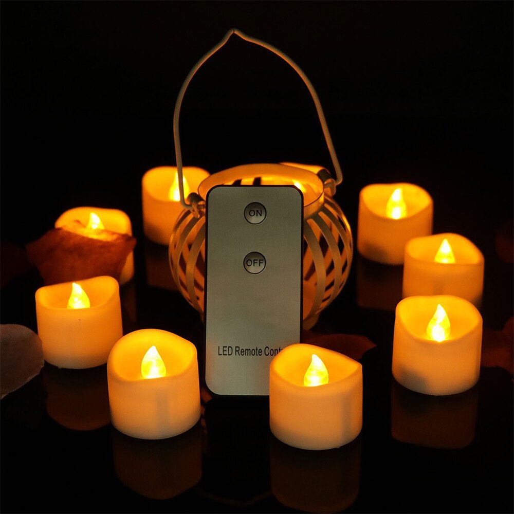 12/24 Pcs LED Intelligent Candles Warm White Flickering Electric Candle Remote Control Yellow Small Tea Light Super Battery Life