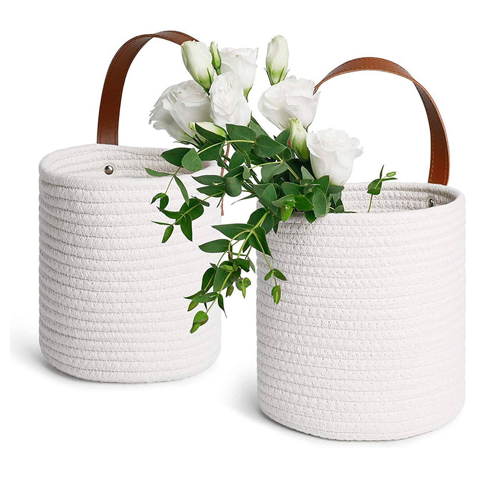Cesta colgante de pared de mimbre de imitación de plantas, cinturón tejido hecho a mano, cestas de plantador