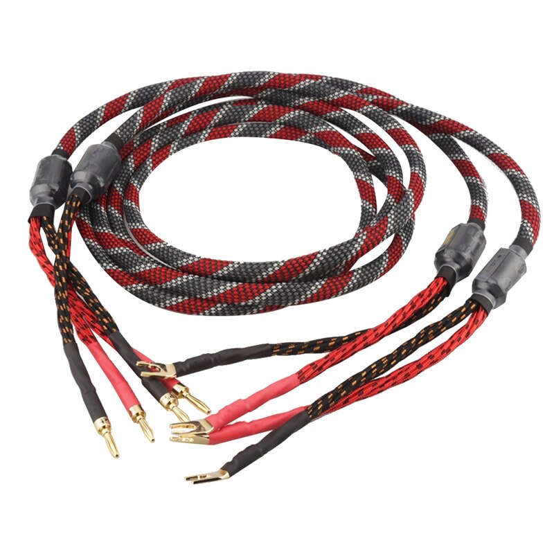 One Pair Oxygen-Free Copper(OFC)Audio HiFi Speaker Cable HI-FI High-End Amplifier Speaker Cable: Banana Head Y plug