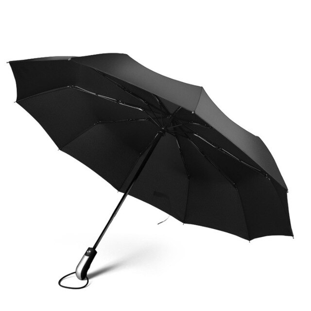 Wind Resistant Three Folding Automatic Umbrella Rain Women Auto Luxury Big Windproof Umbrellas Men Frame Windproof 10K Parasol: Black