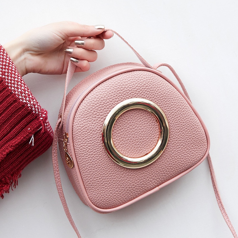 Frauen PU Leder Handtaschen Ring Dekoration Weibliche Kleine Mini Kühle Schulter Crossbody Hand Tasche für Kleine Mädchen Kinder