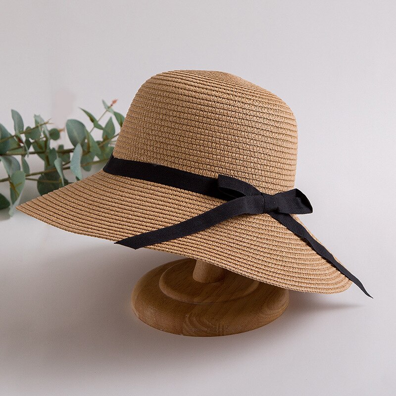 Sombrero de paja con lazo de encaje para mujer, gorra de Panamá, sombrero de playa, Chapeu, novedad de: Caqui