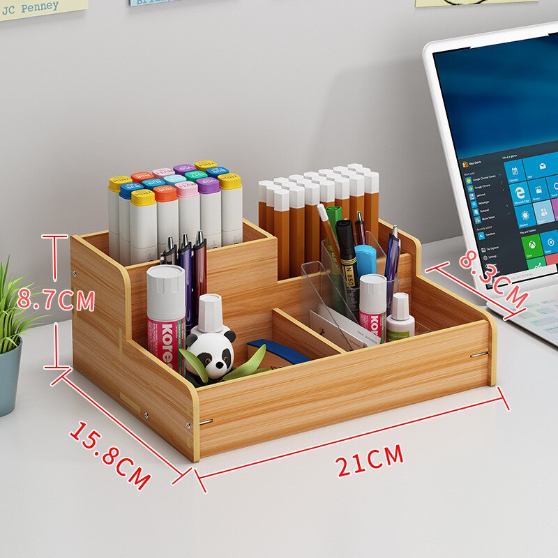 Desktop Pen Holder Wooden Pencil Organizer Students Stationary Storage Box Office School Stand Case Cosmetic Makeup Supplies: B19-Wood Color