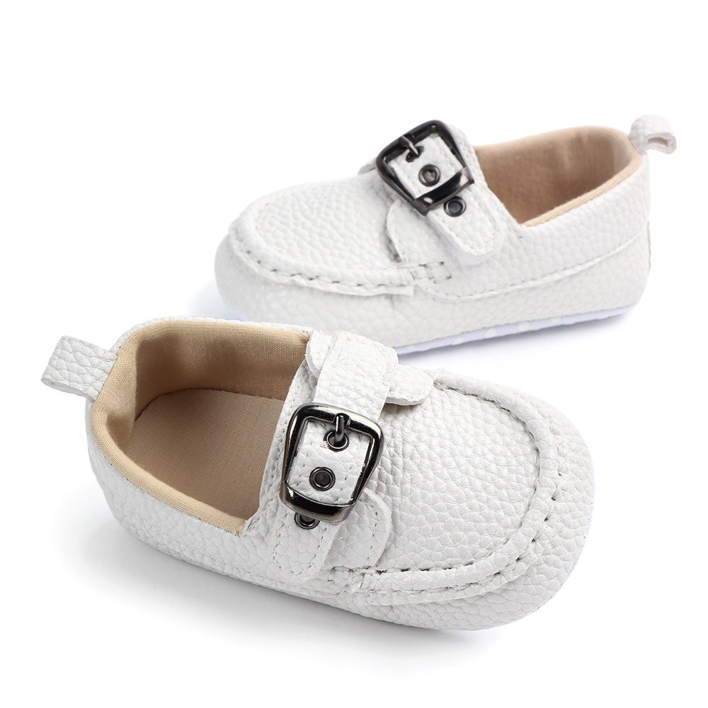 Läder mockasin för baby pojke spädbarn prewalking skor svart loafer skor småbarn första steg skor baby skor: Vit / 13-18 månader