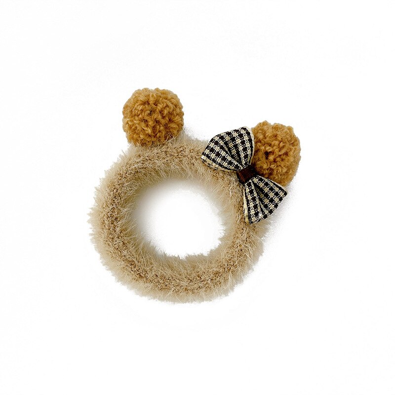 Schattige Beer Winter Wol Haar Ties Meisjes Elastische Haarbanden Kind Paardenstaart Haarband Peuter Haaraccessoires Hoofdband Voor Kinderen