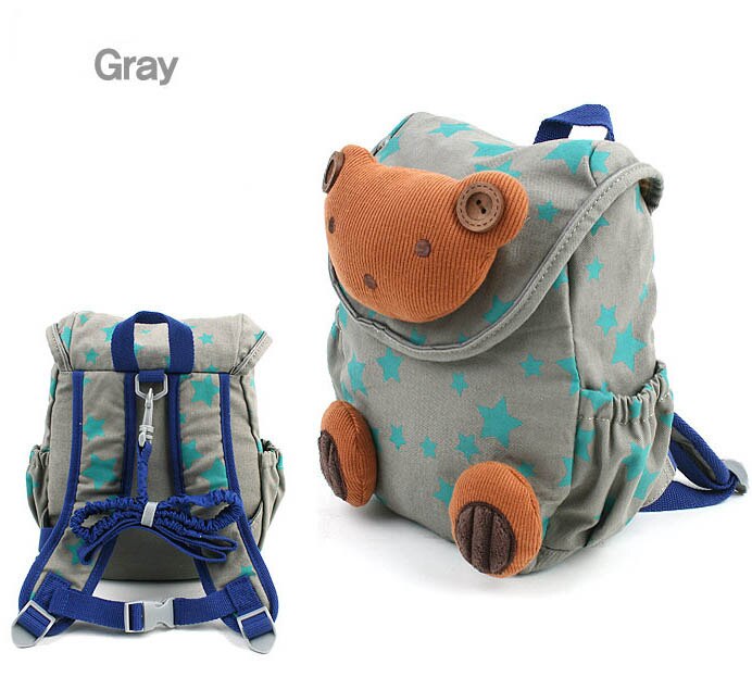 Mochila escolar de estilo Animal para niños y niñas, bonita mochila de felpa de conejo 3d con cordón, bolso escolar para guardería,: Gray