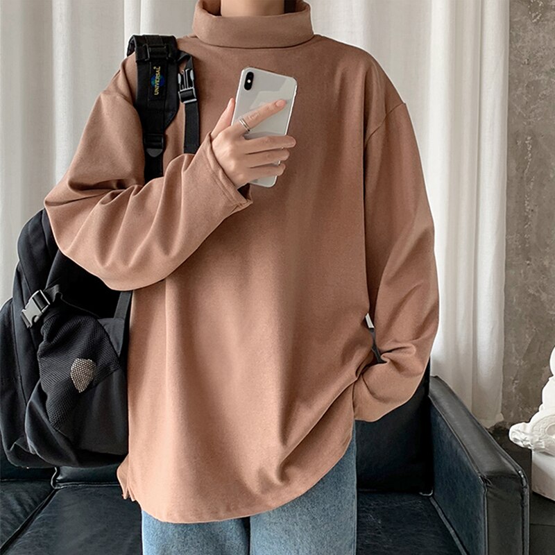 Vinter højhalset tyk varm sweater herre rullekrave mærke herre sweatere loose fit pullover herre strik herretøj: Khaki / M