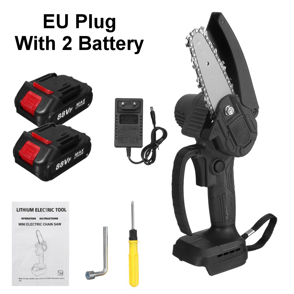1500W 4 Inch 88VF Mini Electric Chain Saw With Battery Indicator Rechargeable Woodworking Tool For Makita 18V Battery EU Plug