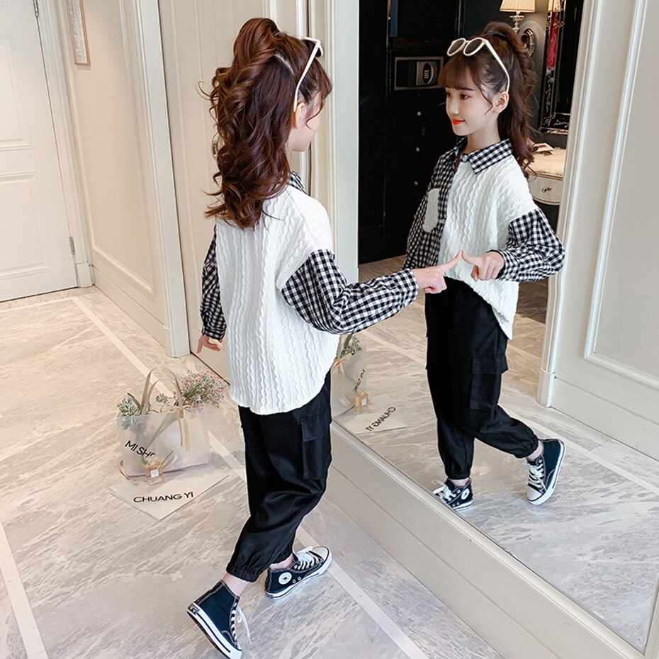 Shirts For Girls Plaid Pattern Blouse For Girl Patchwork Children's Shirts For Girls Spring Autumn Teenage Clothes For Girls