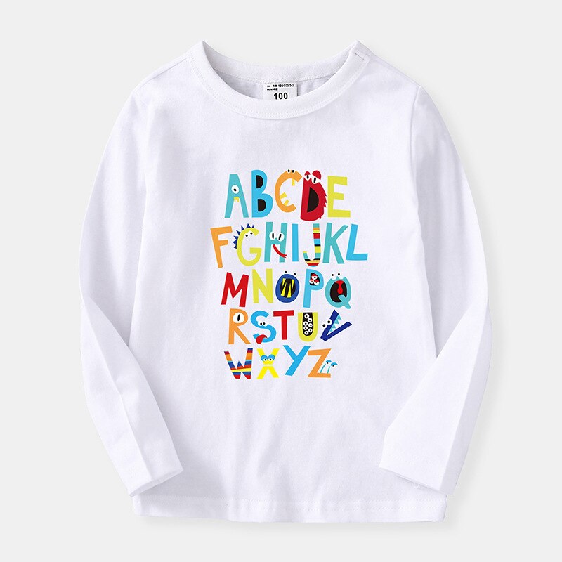 T-shirt voor jongens gestreepte kindertopjes voor jongens letter lange mouwen kinder t-shirt lente herfst nieuwigheid jongenskleding 6 8 10 12 14: A / 7t