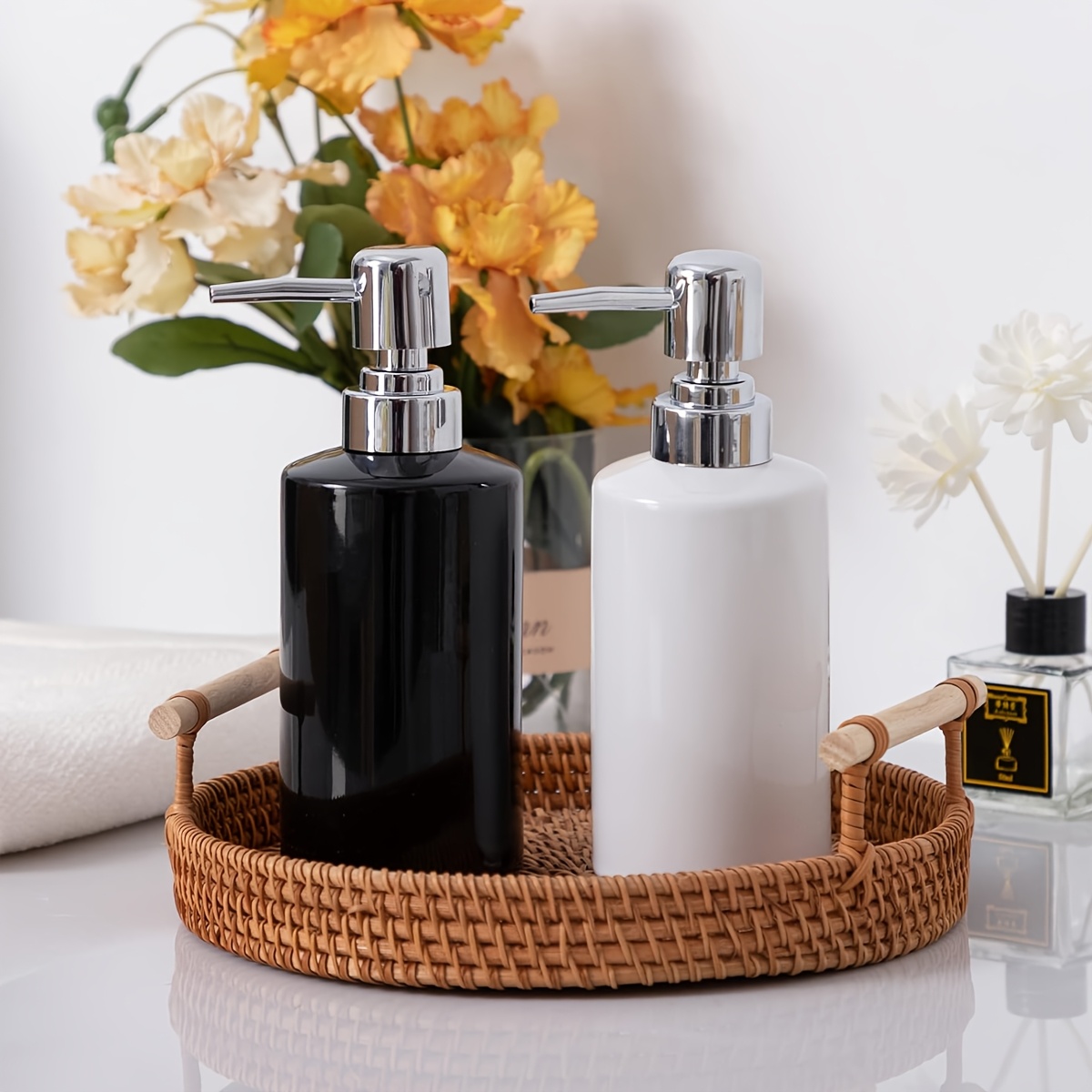 1Pc Zeepdispenser, 300 ml/10 oz keramische pompdispenser voor vloeibare zeep, hervulbare afwasmiddeldispenser voor keuken, badkamer, wasruimte