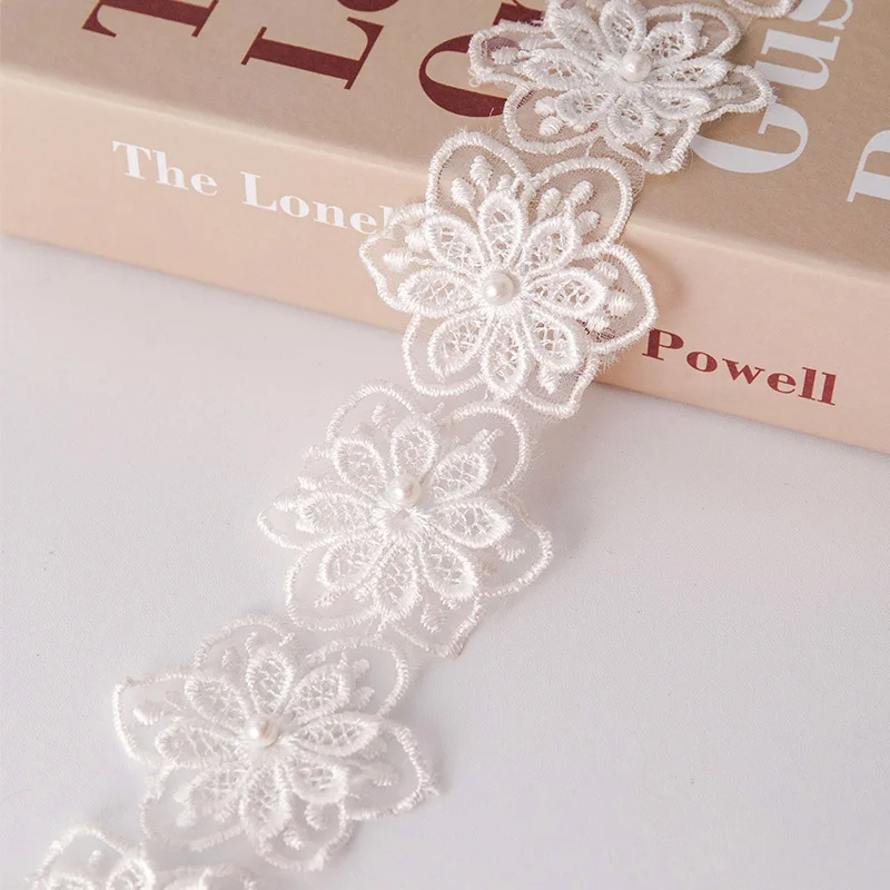 2 Yard Bloem Parel Kant Geborduurd Gebreide Zes Bloembladen Kralen Dubbellaags Trouwkleding Accessoires Diy Handgemaakte: Antiek Messing