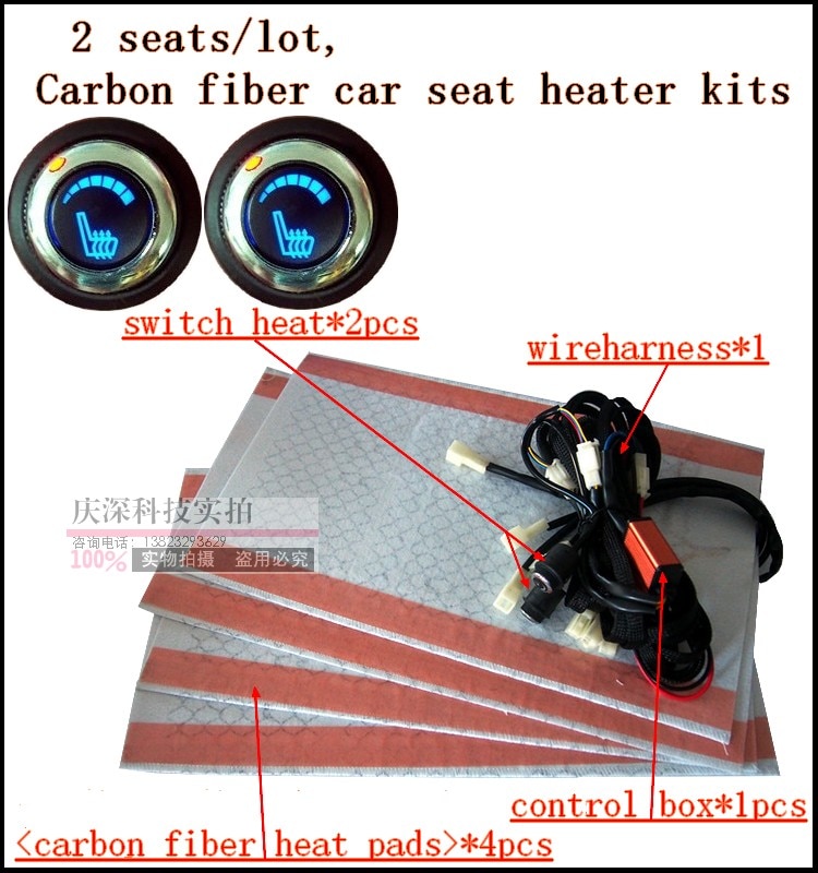 2 Zetels/Lot, , De Carbon Fiber Stoelverwarming Kits Met Ronde Zes Posities Switch