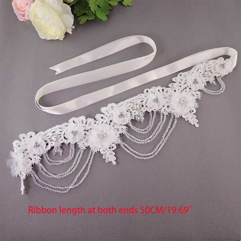 Wedding Bridal Jewelry Off Shoulder Chain Necklace Embroidery Lace Flower Bib Collar Crystal Beading Shawl Harness