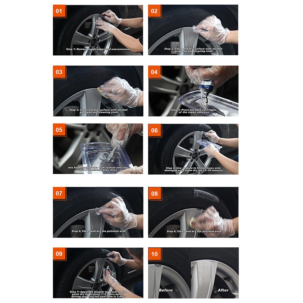 Diy alufælge reparationssæt klæbende generel sølv bil auto fælg buler ridse overflade skader pleje reparation håndværktøjssæt