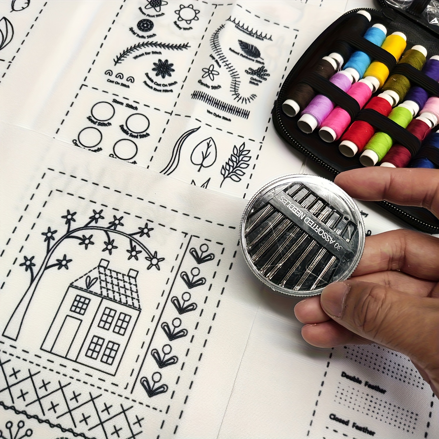 Libro de puntada de bordado DIY: guía de costura manual para principiantes, patrones de punto de cruz, Tutorial de costura con plantillas de muestras