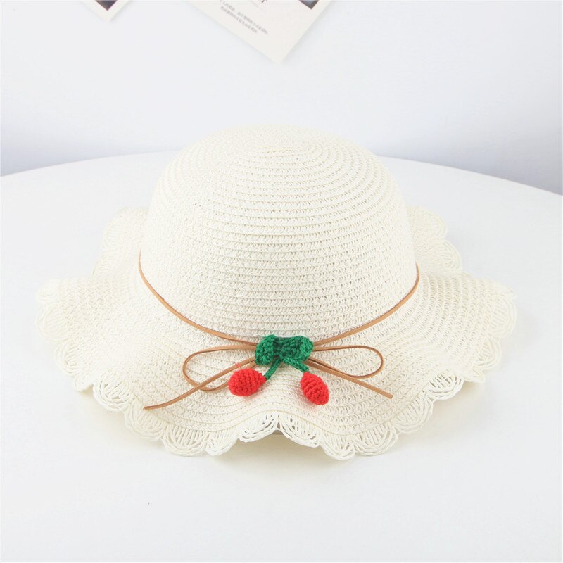 Baby piger sommer hat strand stråhat panama cap dejlige sol hatte til børn uv beskyttende hatgorras casquette: Hvid