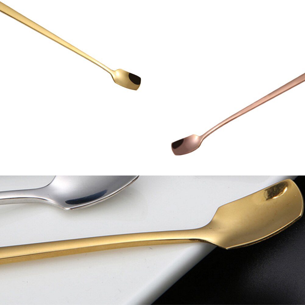 Rvs Roer Lange Handvat Steel Thee Lepel Vierkante Hoofd Ijs Lepel Bar Mok Lepel Koffie Lepel Keuken