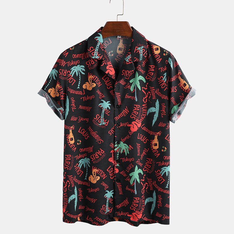 Skjorter til mænd tropisk ferie hawaii skjorte herre blomstret hip hop chemise homme kortærmet streetwear strand skjorte mænd: Beige / M