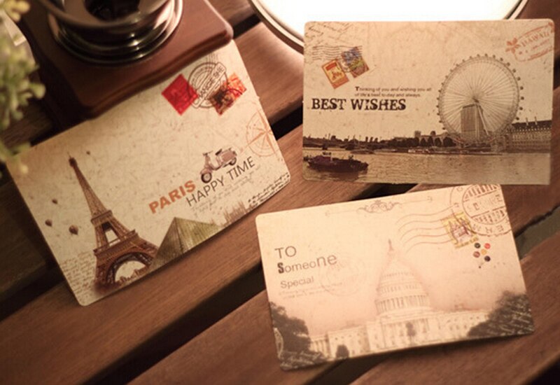 Postcard Vintage Big Ben 9 PCS Paris Tower Triumphal Arch Greeting Cards London Eye