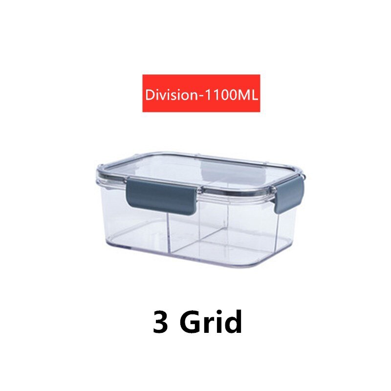 Dividable Lunch Box With Lid Refrigerator Compartment Storage Box Fruit And Vegetable Bento Box Transparent Fresh-keeping Box: 1100ML 3 Grid