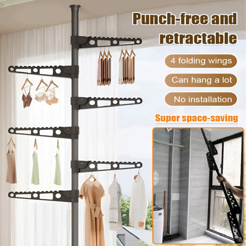 Accueil tige de séchage aérienne plancher debout support de séchage non perforé balcon chambre extensible corde à linge pôle suspendu manteau Rac