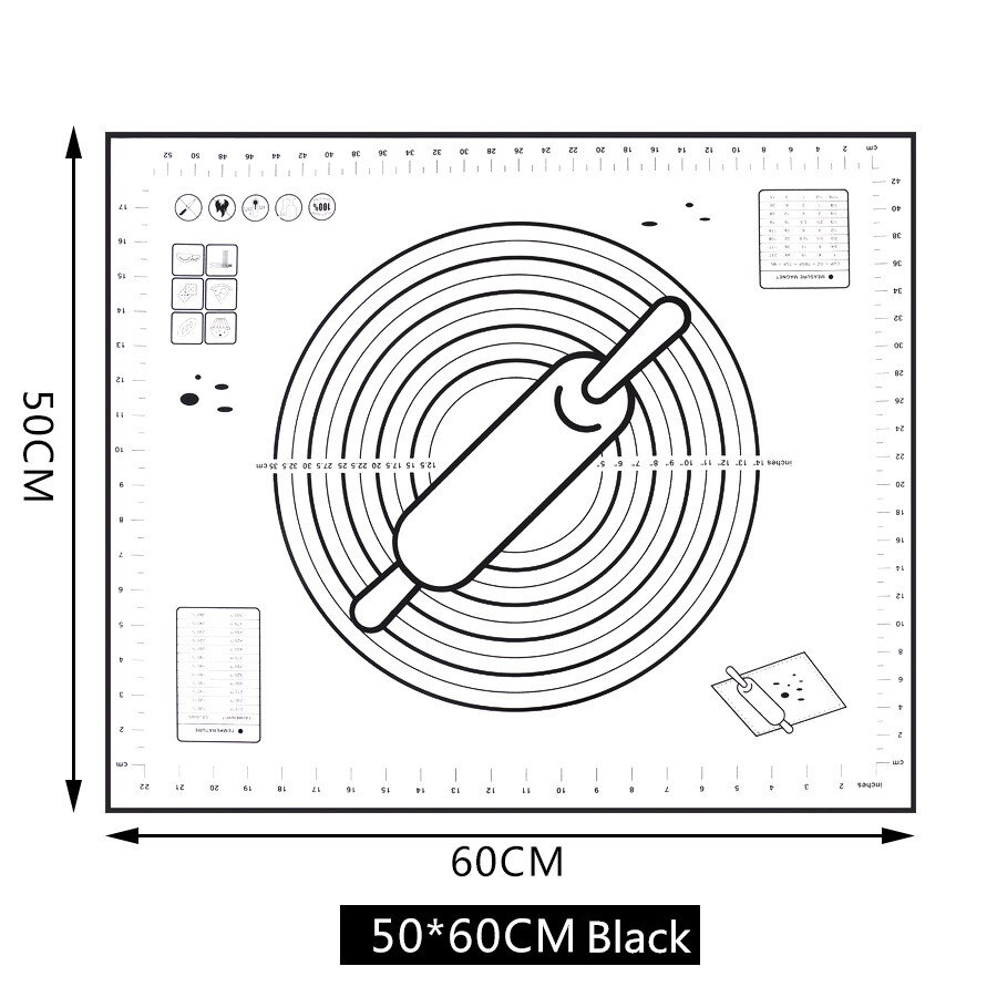 Stor størrelse non_stick silikone bagemåtte genanvendeligt bagemåtte bageværktøj 80*60cm /70*50cm/60*60cm /60*50cm: 60 x 50cm sort