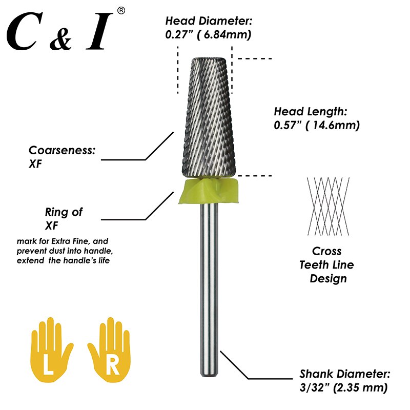 5 En 1 taladro de uñas de forma cónica multifunción, Cross Teeth Edition, broca para máquina de manicura de uñas