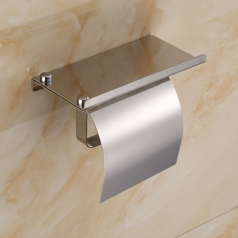 Toiletpapirholder med telefonhylde rustfrit stålrulleholder med låg vægmonteret tilbehør til badeværelset: Sølv