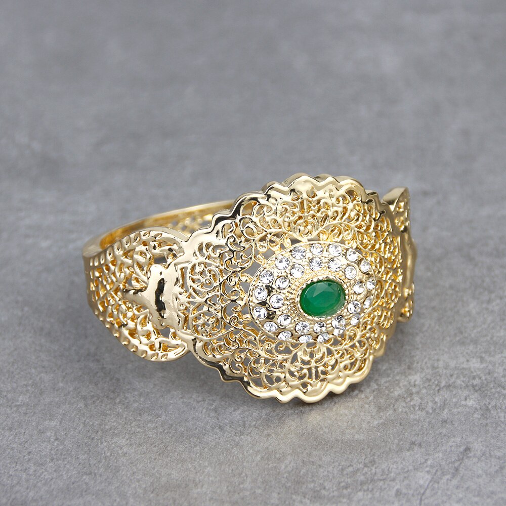 Sunmi pulseira feminina, bracelete chique árabe de punho para mulheres, cor dourada, joia de casamento argelina oca de metal arábico, presente de noiva e dubai: XY1358GREEN