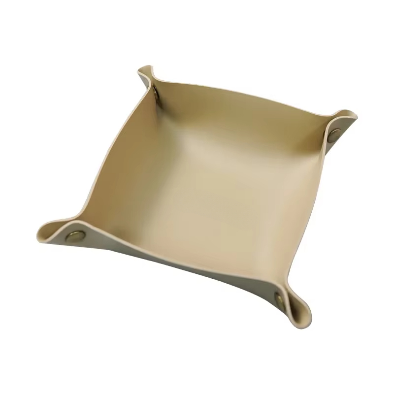 Caja de almacenamiento de cuero nórdico, bandeja de almacenamiento de escritorio, joyería, cesta de almacenamiento de llaves y cosméticos, estuche de almacenamiento plegable, organizador de mesa: Castaño