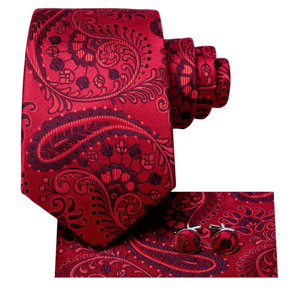 Hi-Tie Bourgondië Paisley Gestreepte Zijden Bruiloft Stropdas Voor Mannen Mens Stropdas Hanky Manchetknopen Set Business Party