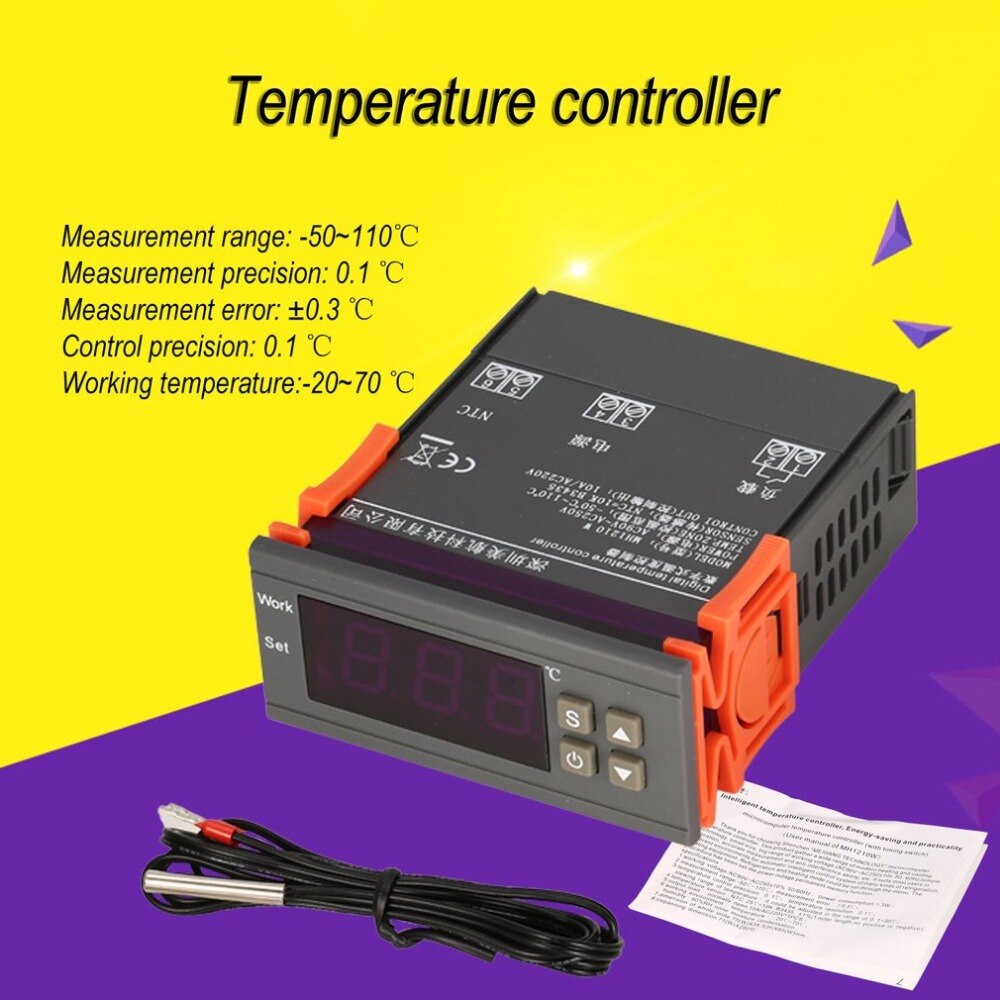 thumbnail image 2 of MH1210W / W1209WK 10A 90-250V Temperature Controller Thermostat With Sensor -50 To 110°C 2 of 5