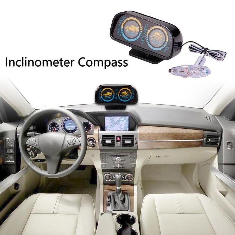 Car Inclinometer Vehicle Inclinometer Auto Inclinometer Compass Gradient Balance Backlight 12V Universal