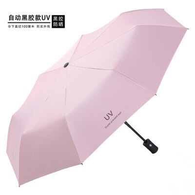 1ps Anti-Uv ins frauen stil Automatische Regenschirm 3-fach Sonnig regenschirm Beschichtung Regen Schicht Winddicht Tragbare Regenschirme 50%: Automatic pink